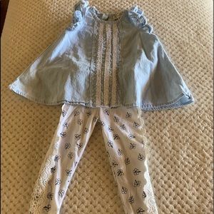 Two piece flower leggings and jean top